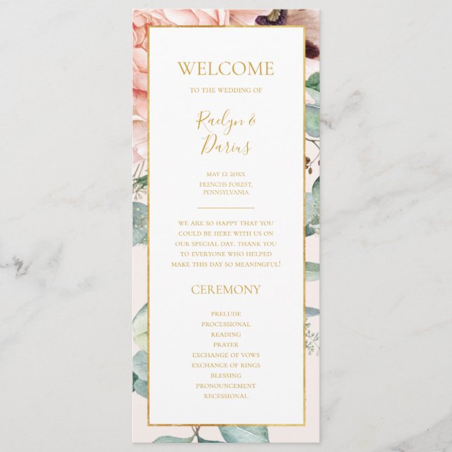 Eleganter Blumengarten | Pastel Wedding Programm (Vorderseite)