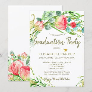 Eleganter Blumengarten Rose Graduierungsparty Einladung