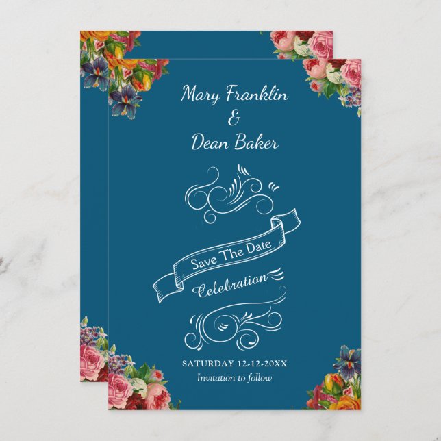 Eleganter Blumengarten Save The Date (Vorne/Hinten)