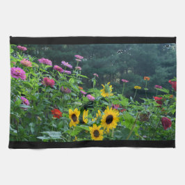 Eleganter Blumengarten Sonnenblumen Zinnia Mums Geschirrtuch