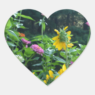 Eleganter Blumengarten Sonnenblumen Zinnia Mums Herz-Aufkleber