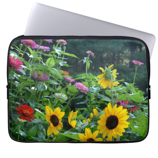 Eleganter Blumengarten Sonnenblumen zinnias daisis Laptopschutzhülle (Vorderseite)