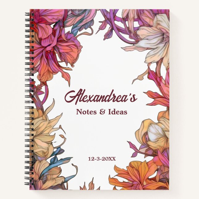 Eleganter Blumengarten Wasserfarbene Blume Notizbuch (Vorderseite)