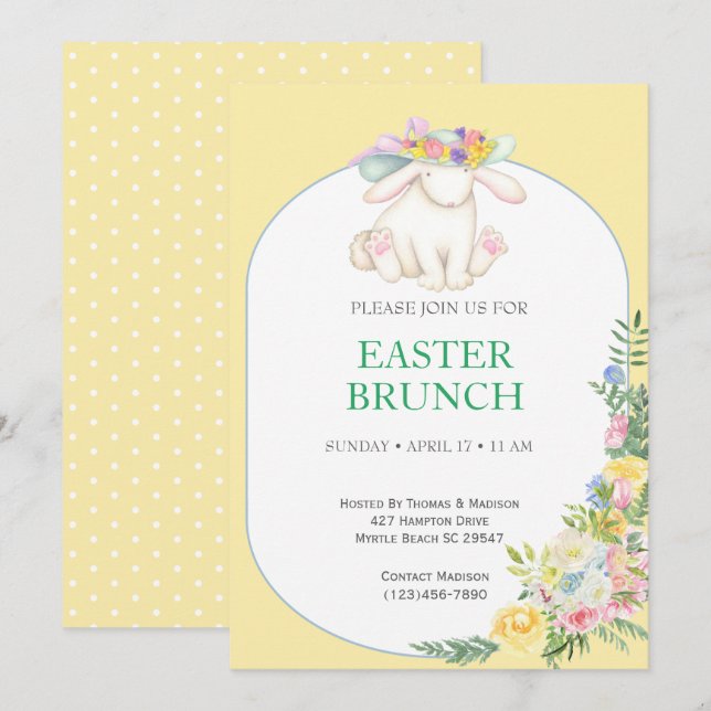 Eleganter, blumengelber Osterbrunch Einladung (Vorne/Hinten)