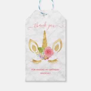 Eleganter BlumengoldGlitter Unicorn danken Ihnen Geschenkanhänger