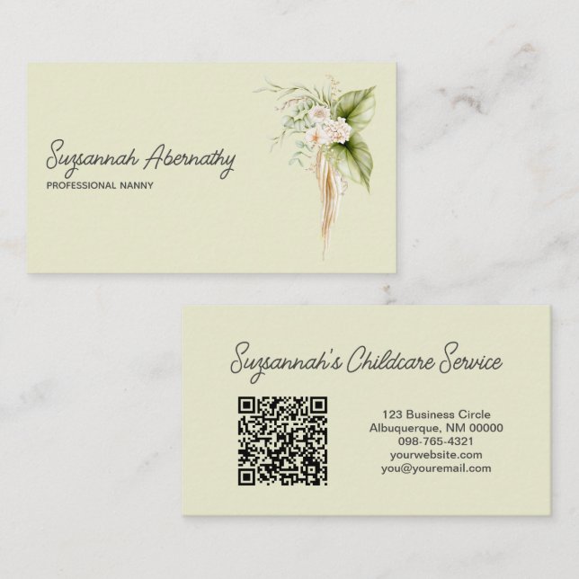 Eleganter Blumengrenzencode rechts QR-Code hinten Visitenkarte (Vorne/Hinten)