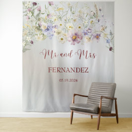 Eleganter Blumenherbst Mr. und Mrs. Wedding Backdr Wandteppich