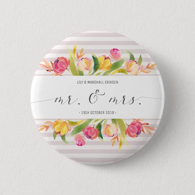 Eleganter Blumenherr-u. Frau-Wedding | Button (Vorderseite)