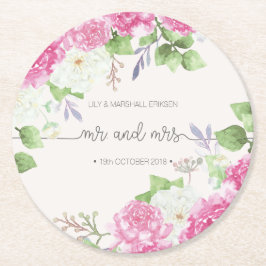 Eleganter Blumenherr-u. Frau-Wedding | Runder Pappuntersetzer