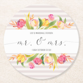 Eleganter Blumenherr-u. Frau-Wedding | Runder Pappuntersetzer