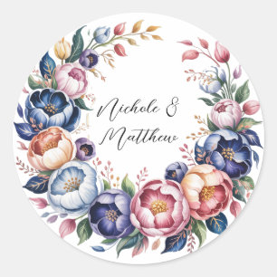 Eleganter Blumenkranz für Hochzeiten Runder Aufkleber