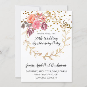 Eleganter Blumenkranz Glitter Hochzeit Jubiläum Einladung
