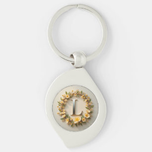Eleganter Blumenkranz mit goldenem Buchstaben L Schlüsselanhänger