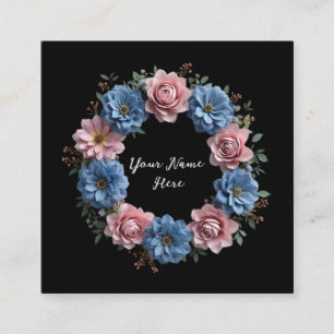 Eleganter Blumenkranz mit Rose und Dahlie personal Quadratische Visitenkarte