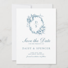 Eleganter Blumenkranz-Monogramm-Hochzeit Save The Date