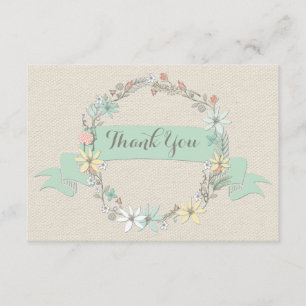 Eleganter Blumenkranz und Banner Vielen Dank Dankeskarte