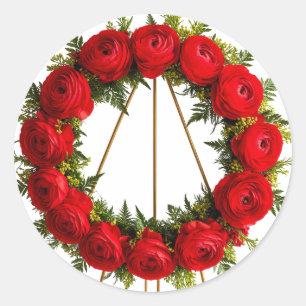Eleganter Blumenkranz verziert mit roten Rosen Runder Aufkleber
