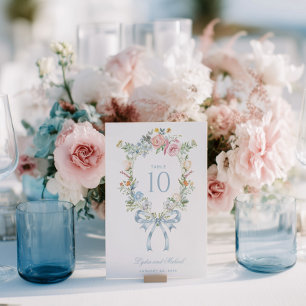Eleganter Blumenkranz-Wappen-Monogramm-Tischnummer Tischnummer
