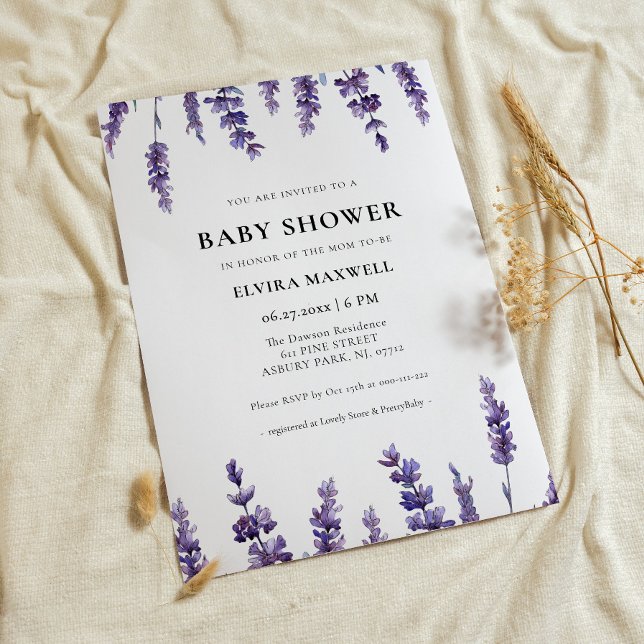 Eleganter Blumenlavender Baby Shower Einladung (Von Creator hochgeladen)