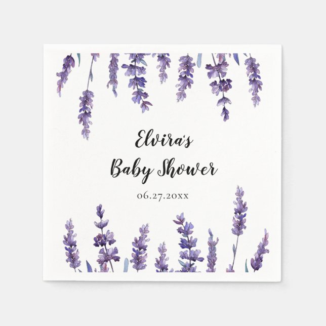 Eleganter Blumenlavender Baby Shower Serviette (Vorderseite)