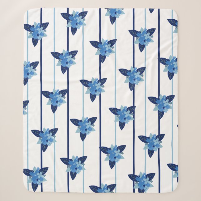 Eleganter Blumenmuster Streifen monochromatisch bl Sherpadecke (Vorderseite)