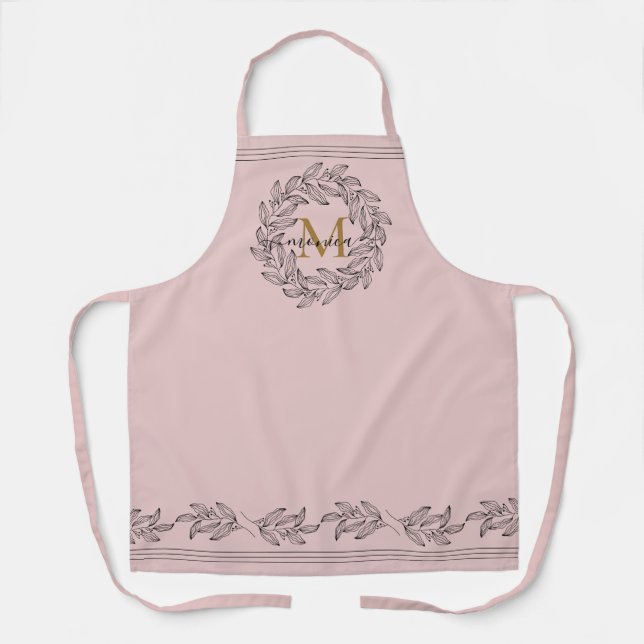 Eleganter Blumenname Initial Monogram Pink Black Schürze (Vorderseite)