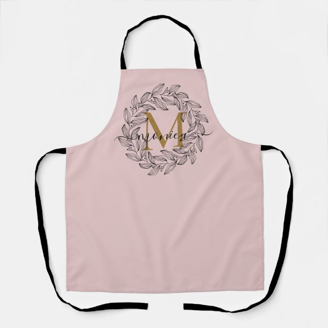 Eleganter Blumenname Initial Monogram Pink Black Schürze (Vorderseite)