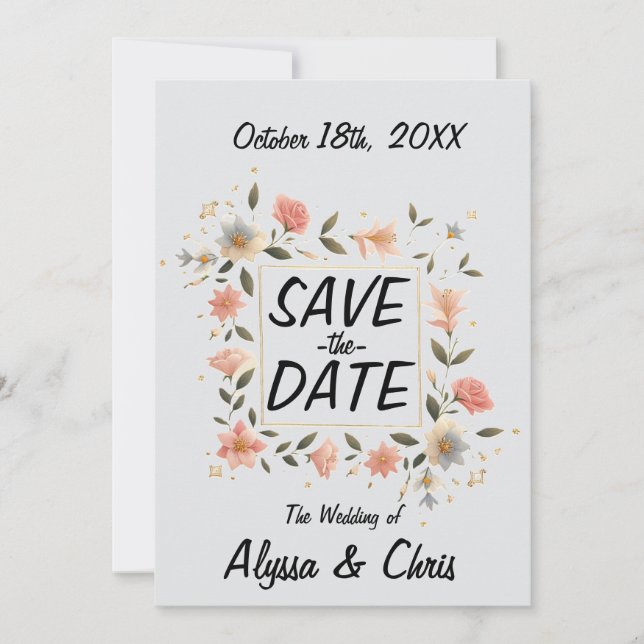 Eleganter Blumenplatz Save The Date (Vorderseite)