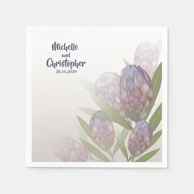 Eleganter Blumenprotea Lila Beige Wedding Napkins Serviette (Vorderseite)