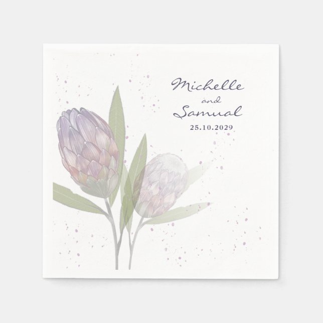 Eleganter Blumenprotea Lila Beige Wedding Napkins Serviette (Vorderseite)
