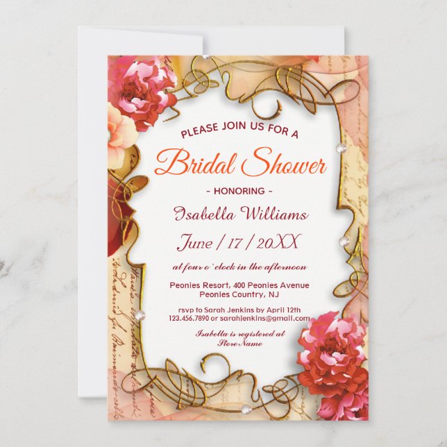 Eleganter Blumenrahmen Boho Bridal Dusche Einladun Einladung (Vorderseite)