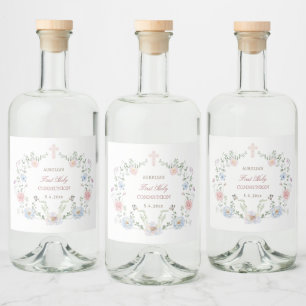 Eleganter Blumenrahmen Erste Kommunion Alkoholflaschenetikett