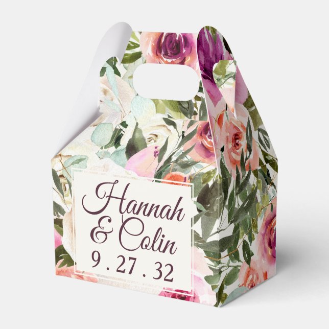 Eleganter Blumenrahmen Rosa Lila Pfirsichnamen Geschenkschachtel (Vorderseite)