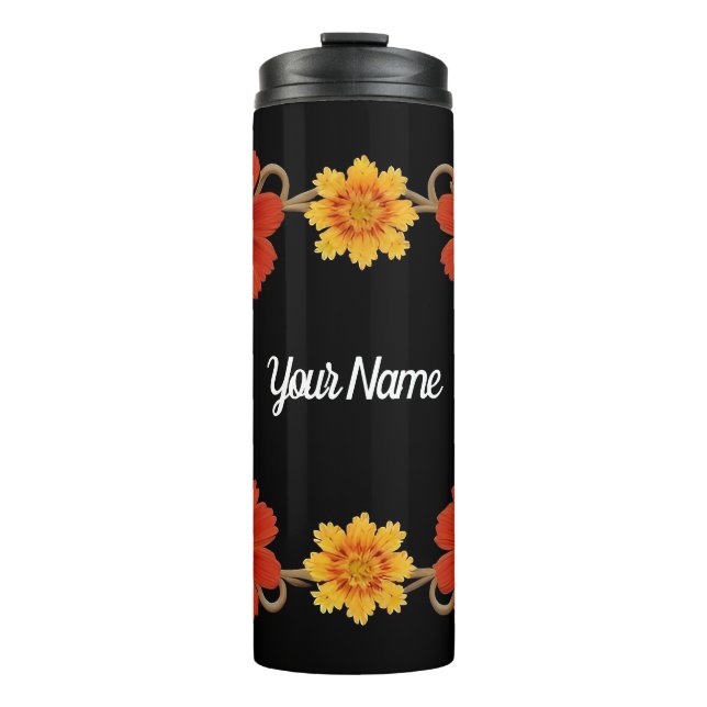 Eleganter Blumenrahmen Thermosbecher (Vorderseite)