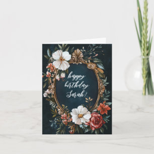 Eleganter Blumenrahmen Vintager CUSTOM GEBURTSTAGN Karte