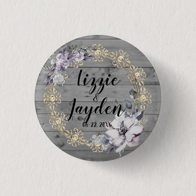Eleganter Blumenreath Rustikale Hochzeit Button (Vorderseite)