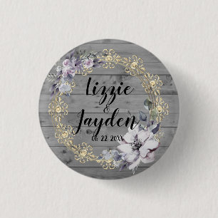 Eleganter Blumenreath Rustikale Hochzeit Button