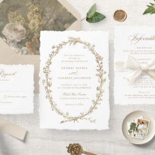 Eleganter Blumenreath Vintag Botanische Hochzeit Einladung