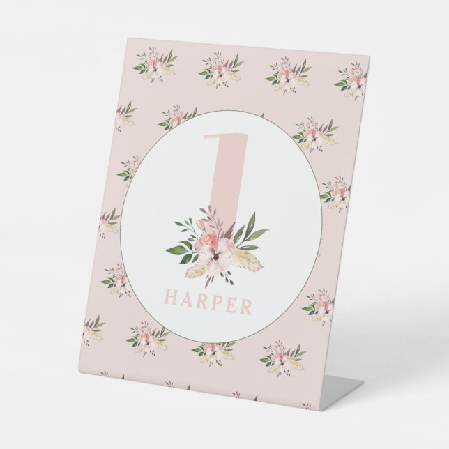 Eleganter Blumenrosa Geburtstag  Sockelschild (Vorderseite)