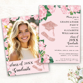 Eleganter Blumenrosa und Rose Gold Abschluss Einladung
