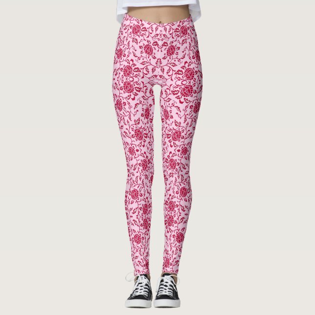 Eleganter Blumenrosa und roter Damaskus Leggings (Vorderseite)