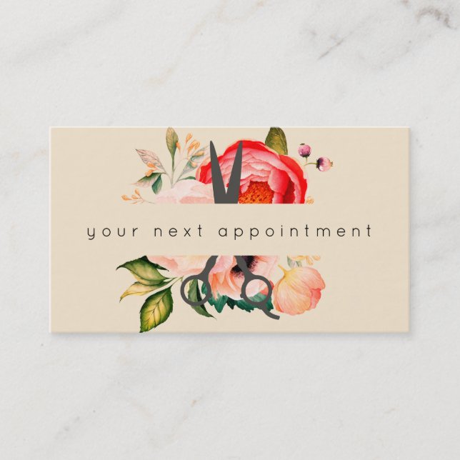 Eleganter Blumensalon Scissors Logo-Verabredung Visitenkarte (Vorderseite)