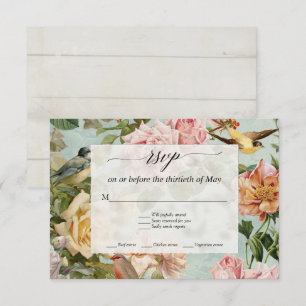 Eleganter Blumenstrauß Aqua Rose Rustikales Holz U RSVP Karte