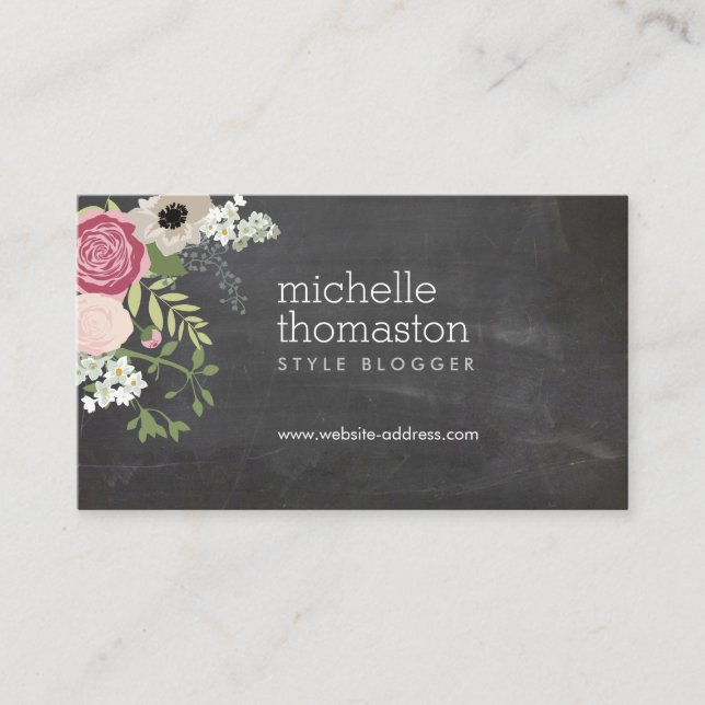 Eleganter Blumenstrauß Chalkboard Crafter, Blogger Visitenkarte (Vorderseite)
