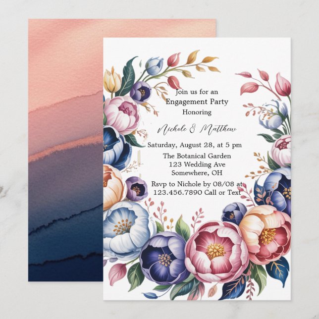 Eleganter Blumenstrauß für Engagement Einladung (Vorne/Hinten)