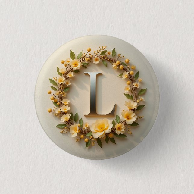 Eleganter Blumenstrauß mit Golden Letter L Button (Vorderseite)