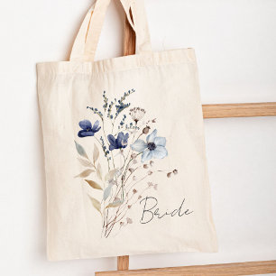 Eleganter Blumenstrauß mit Monogramm in Blau Tragetasche