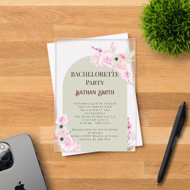 Eleganter Blumenstrauß Sommer-Junggeselinnen-Absch Acryleinladungen (Insitu (Einladungskarte))