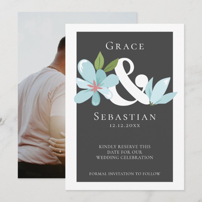 Eleganter Blumenstrauß und Hochzeit retten das Dat Save The Date (Vorne/Hinten)