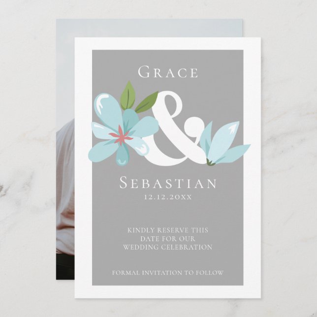 Eleganter Blumenstrauß und Hochzeit retten das Dat Save The Date (Vorne/Hinten)